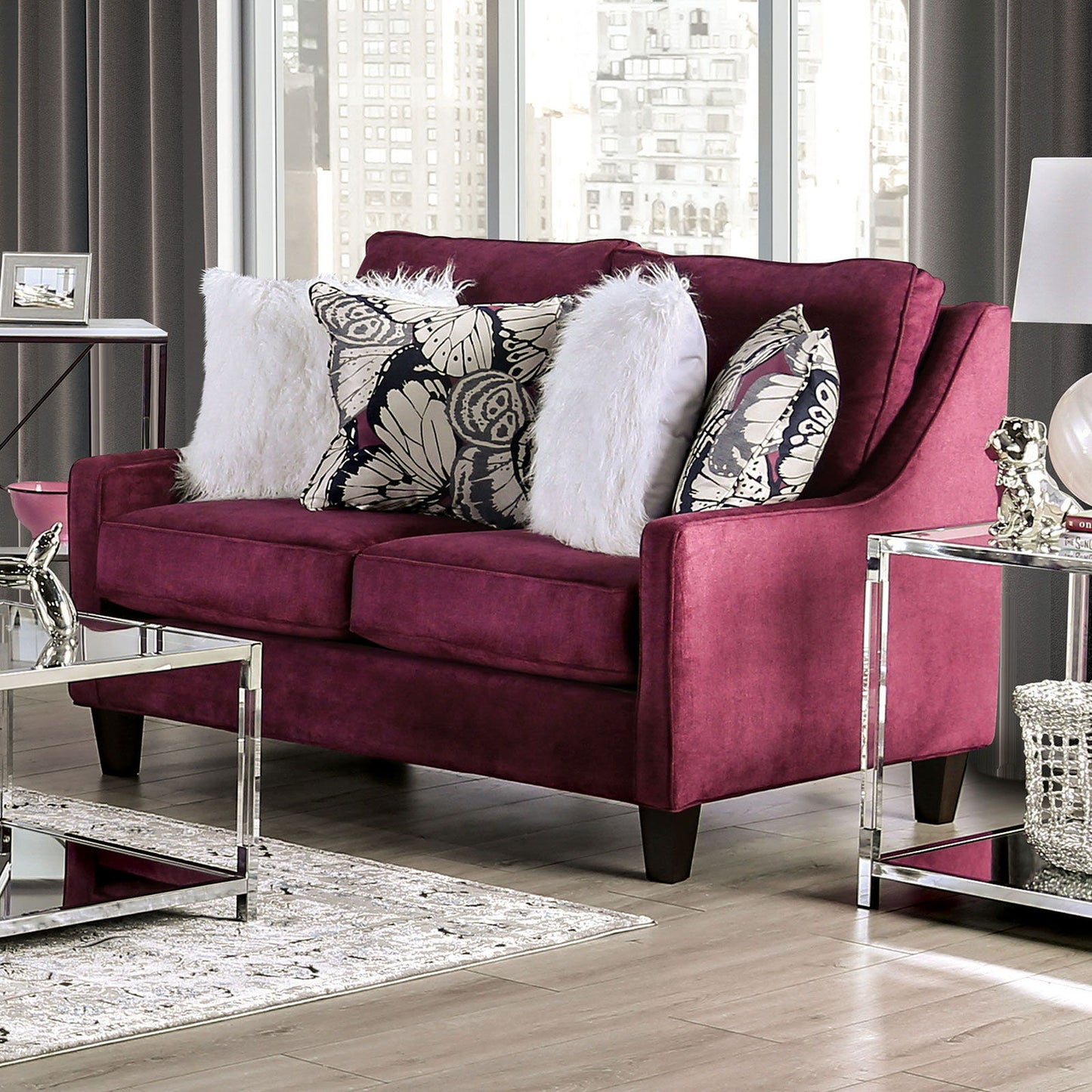 Jillian - Loveseat - Plum / Ivory / White