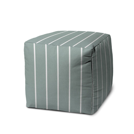 Cube Striped Indoor Outdoor Pouf Cover - Blue