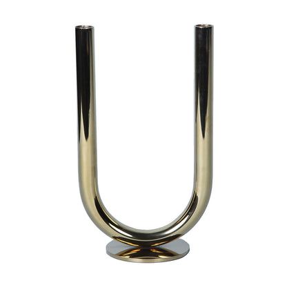 Modern U Shaped 7"L X 4.5"W X 12"H Candle Holder In Gold