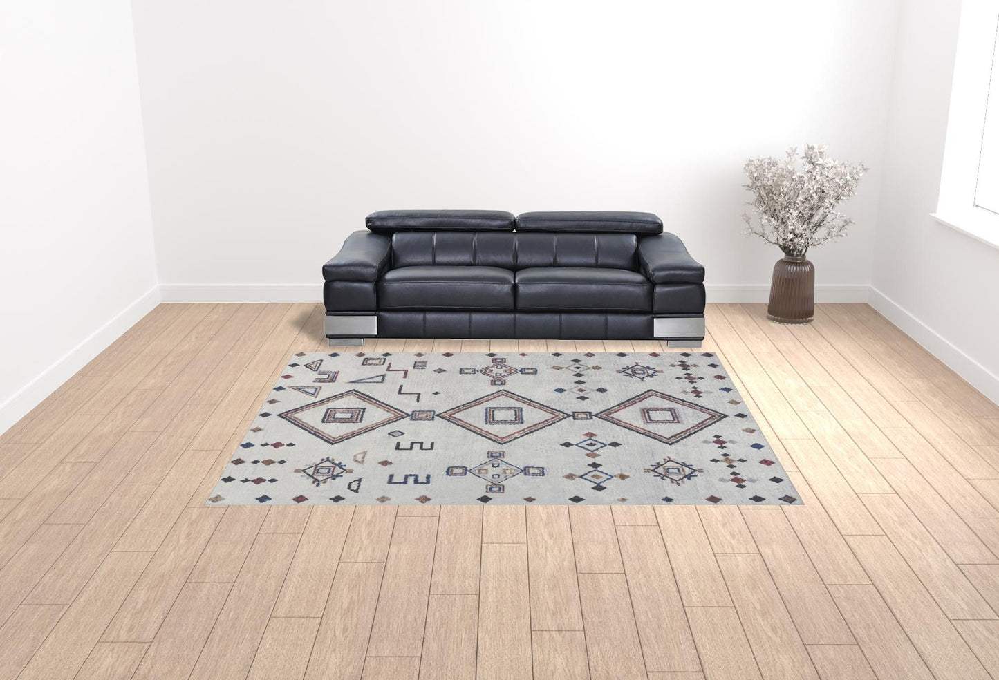 9' x 12' Geometric Power Loom Washable Area Rug - Gray And Brown