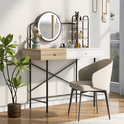 Makeup Vanity Desk With 3-Mode Lighted Mirror & Wireless Charging Station, Vanity Table With Drawer & 3 Open Shelves For Ample Storage Space, Dressing Table For Bedroom