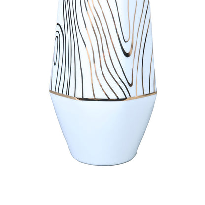 White Ceramic Vase With Gold Wood Grain Design - Elegant And Versatile Home Decor