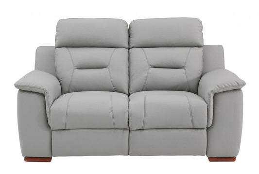 Faux Leather Manual Reclining Love Seat - Gray / Brown