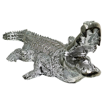 Ambrose Diamond Encrusted Chrome Plated Crocodile (25" X 9"W X 7. 5"H)