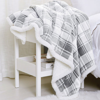 Plaid Flannel Sherpa Throw Blanket - Gray