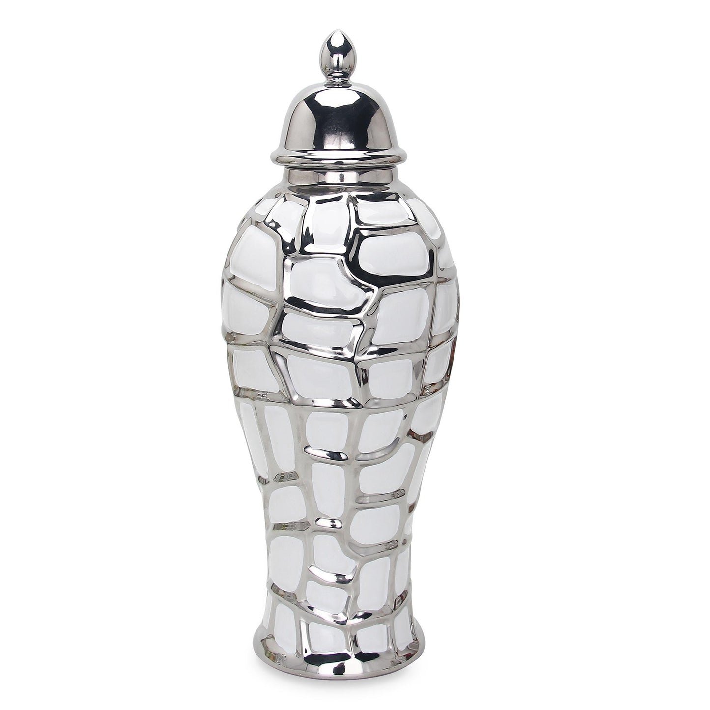 Regal Ceramic Decorative Ginger Jar - White / Silver