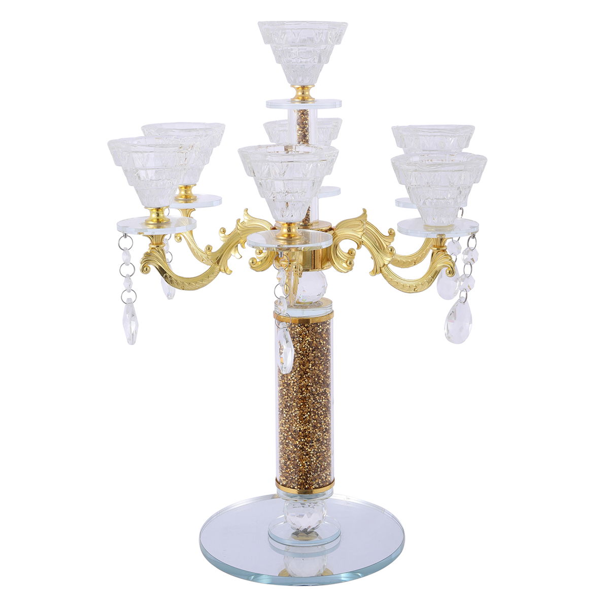 Ambrose Candle Holder With Pendants (Holds 7 Candles) - Gold