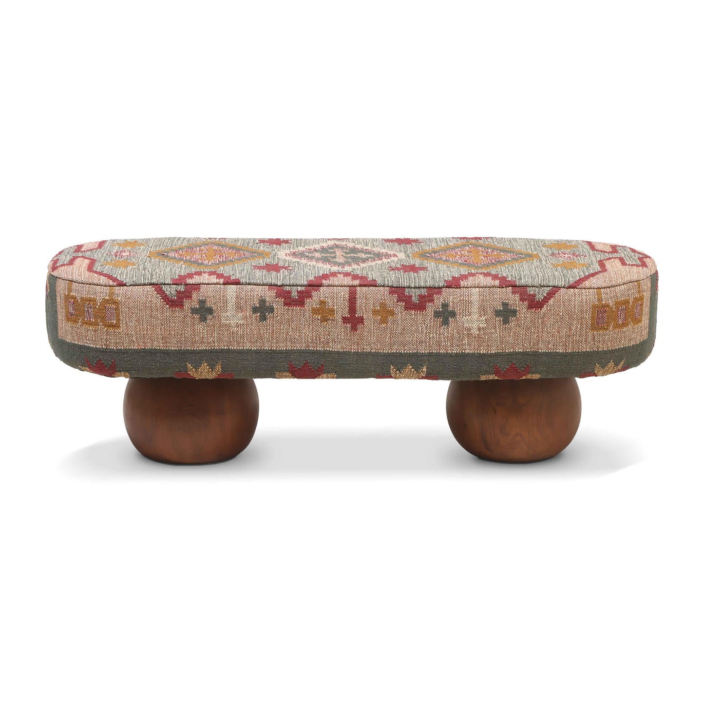 Rizi - Textured Wool Upholstered Bench - Beige / Blue