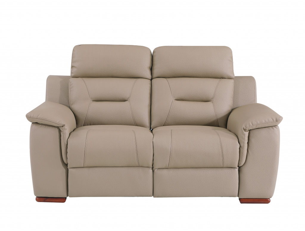 Faux Leather Manual Reclining Love Seat - Beige / Brown