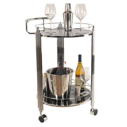 Round Two Tier Rolling Serving Or Bar Cart - Chrome