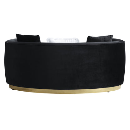 Velvet Curved Loveseat - Black / Gold