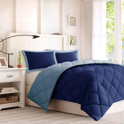 Larkspur 3M Scotchgard Diamond Quilting Reversible Down Alternative Comforter Set - Blue