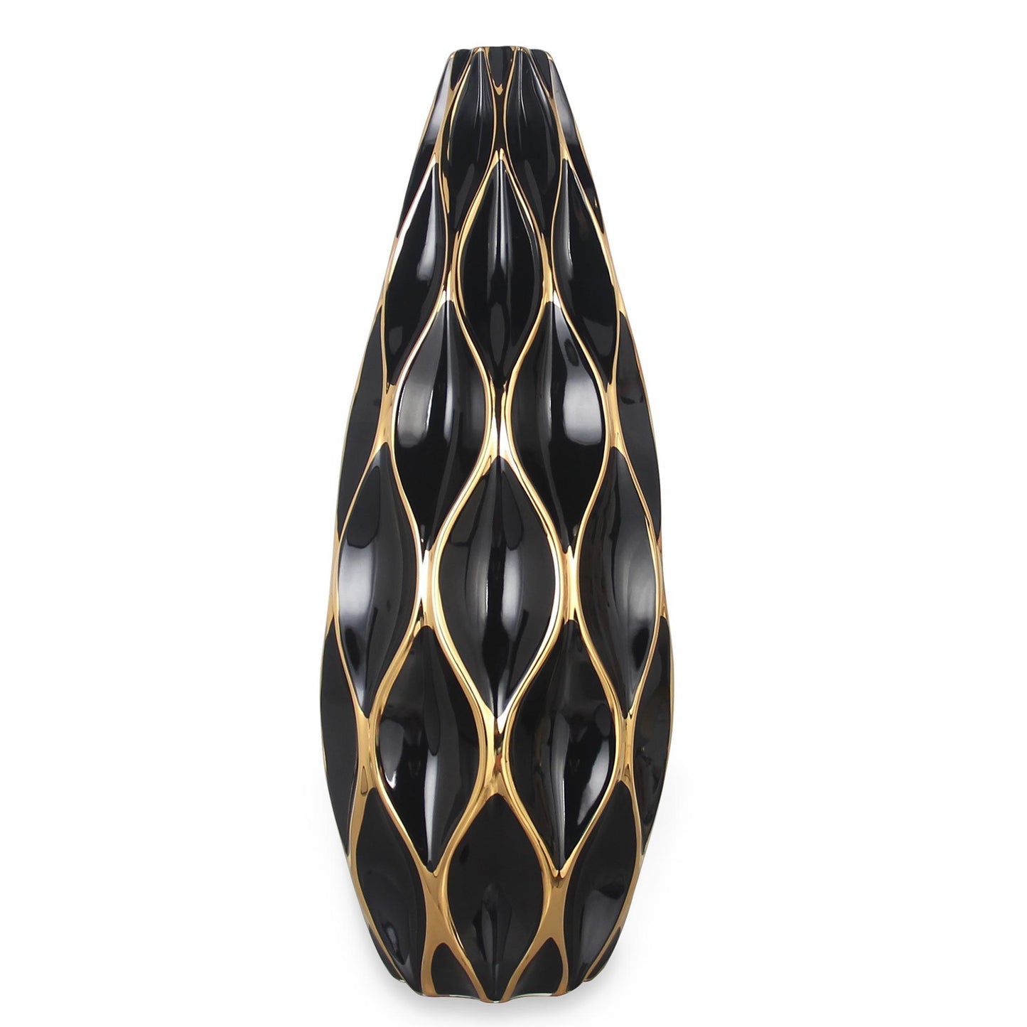 Elegant Black Ceramic Vase With Gold Accents - Timeless Home Decor