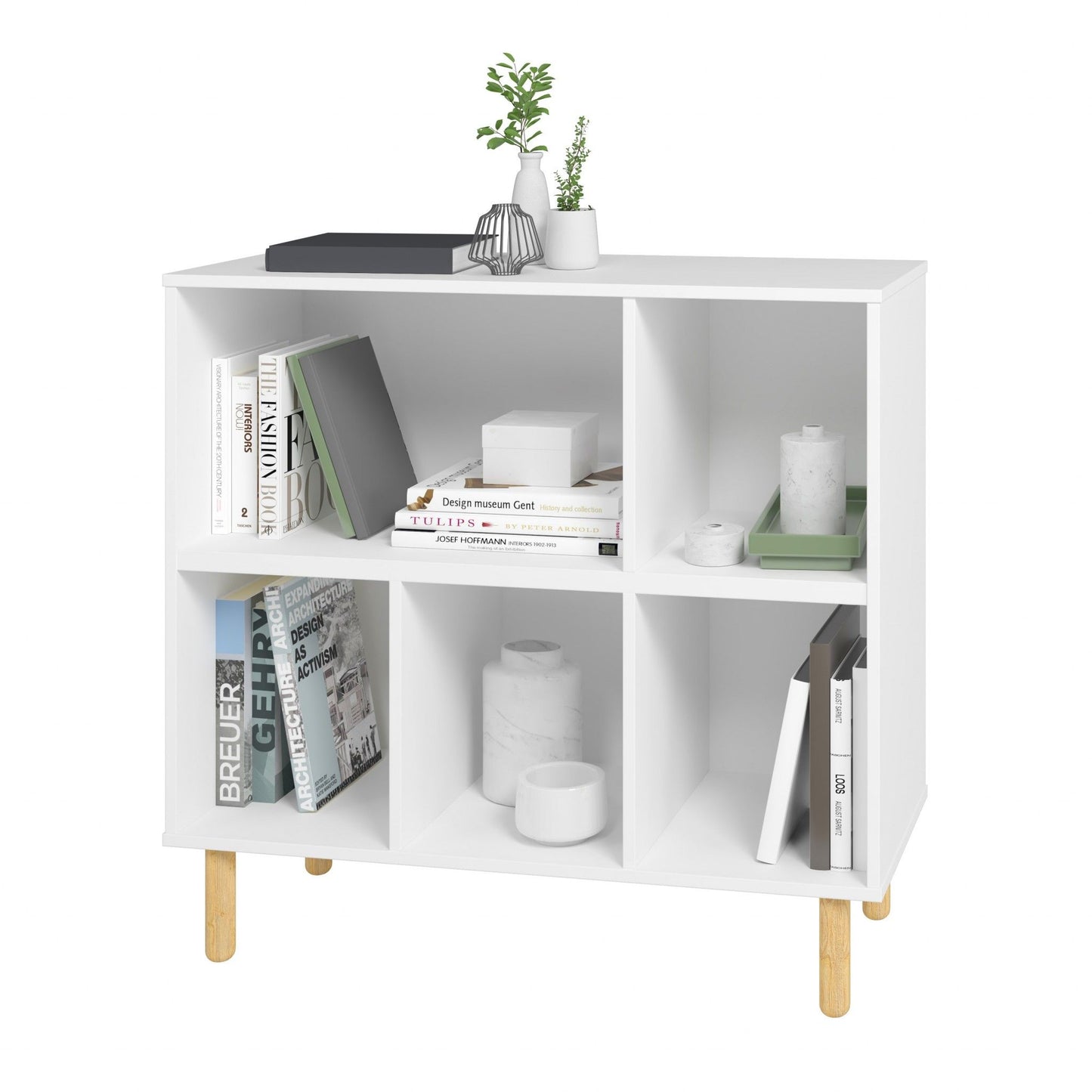 Five Shelves Freestanding Shelving Unit - White / Natural