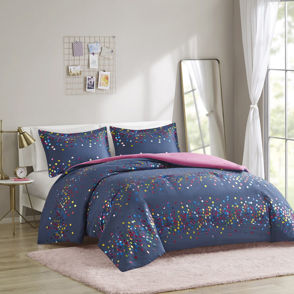 Rainbow Iridescent Metallic Dot Comforter Set - Navy