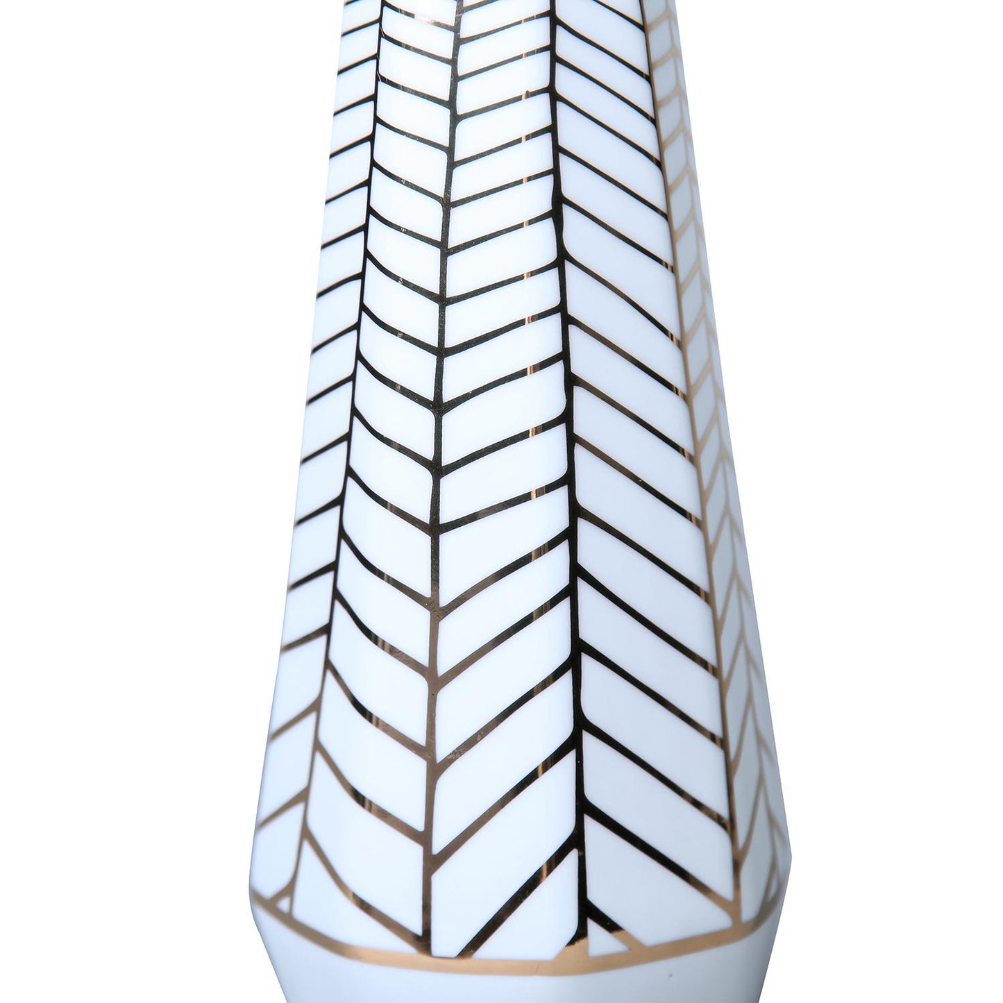 White Ceramic Vase With Gold Geometric Accent Design - Elegant And Versatile Home Decor