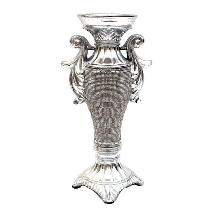 Ambrose Chrome Plated Crystal Embellished Ceramic Candlestick Holder (6 In. X 4 In. X 11. 5 In.)