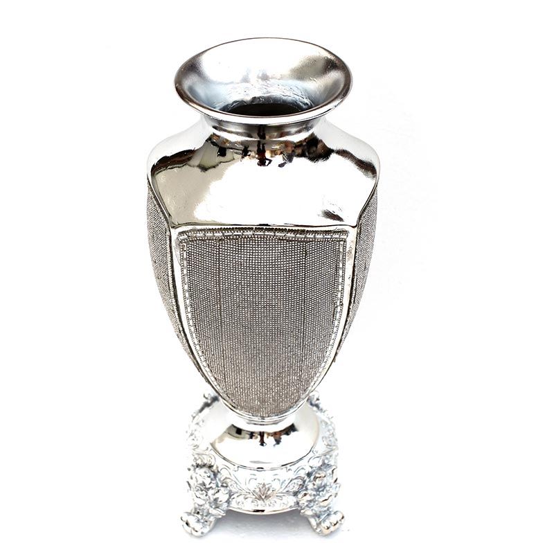 Ambrose - Chrome Plated Crystal Embellished Ceramic Vase - Silver