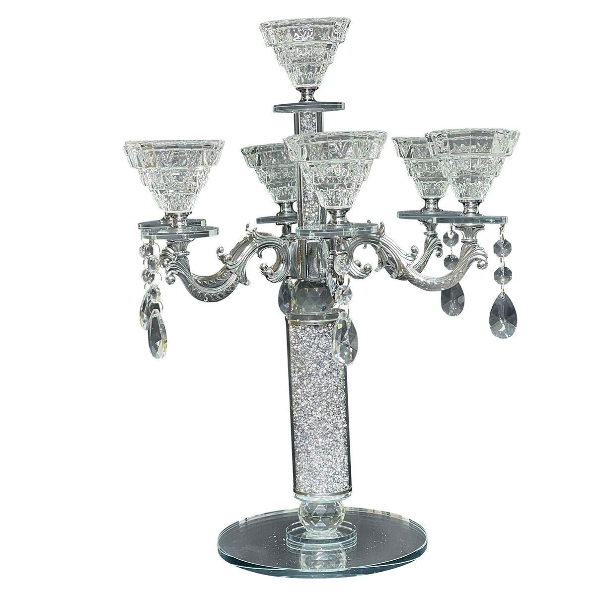 Ambrose Candle Holder With Pendants (Holds 7 Candles) - Silver