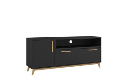 Modern Long Door TV Stand - Black / Natural