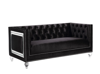 Velvet Loveseat And Toss Pillows - Black / Silver