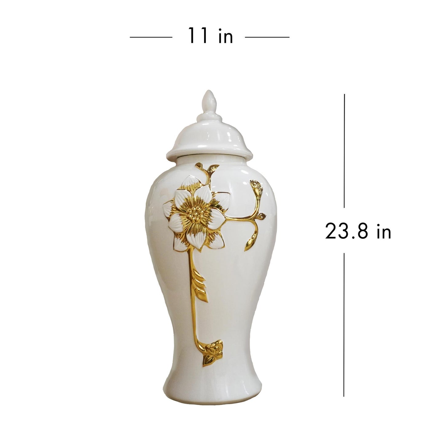 Ginger Jar With Steam Flower - White / Gold