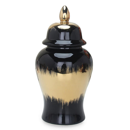 Regal Gilded Ginger Jar With Removable Lid - Black