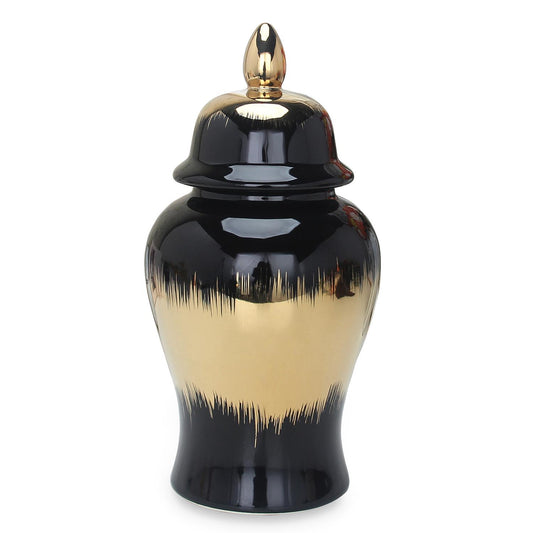 Regal Black Gilded Ginger Jar With Removable Lid