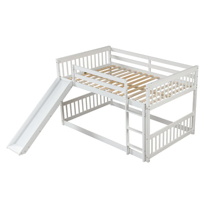 Full over Full Bunk Bed with Slide and Ladder in White Color