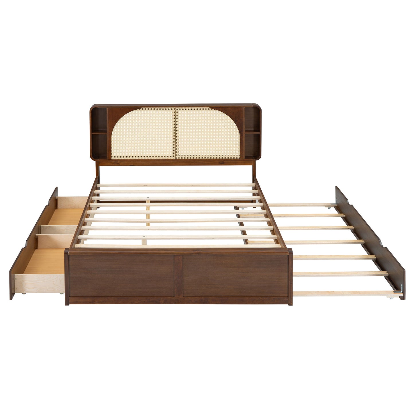 Rattan Headboard Bed With Two Drawers And Trundle