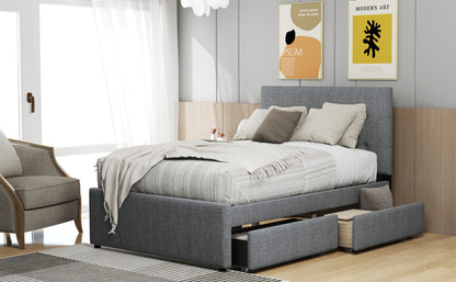 Linen Upholstered Platform Bed With Headboard and Two Drawers, Full(Old SKU: SM000505AAE)