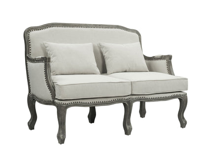 Linen Loveseat And Toss Pillows - Cream / Gray