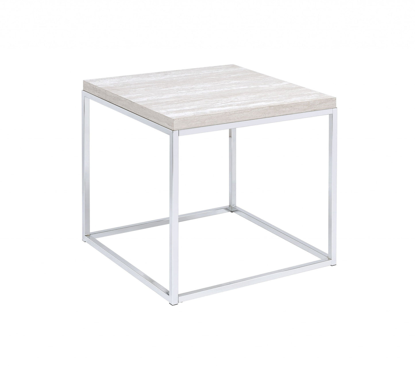 Manufactured Wood And Metal Square End Table - Chrome And White Oak