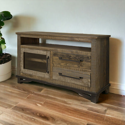 Cabinet Enclosed Storage Distressed TV Stand - Brown