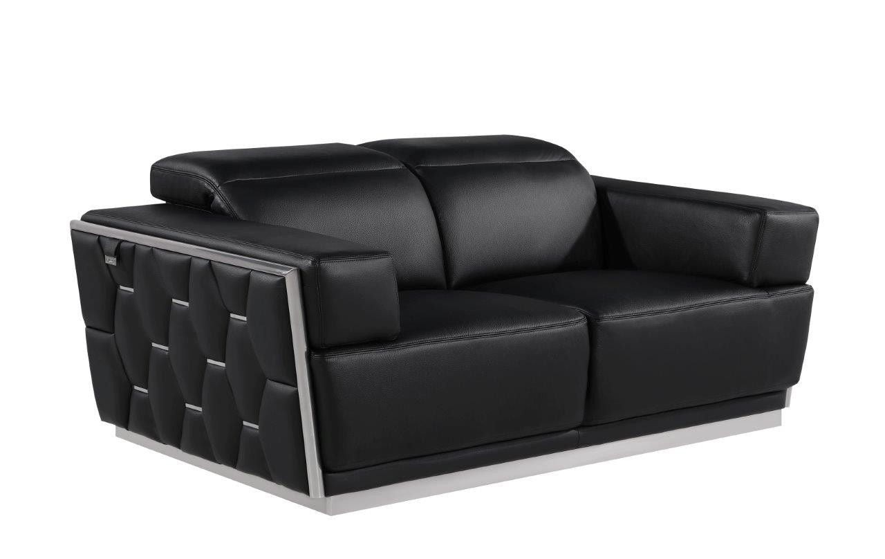 Italian Leather, Loveseat - Black / Silver