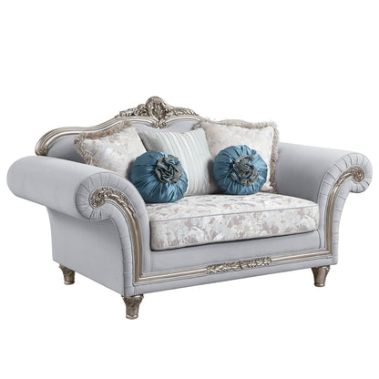 Linen Loveseat And Toss Pillows - Light Gray / Platinum