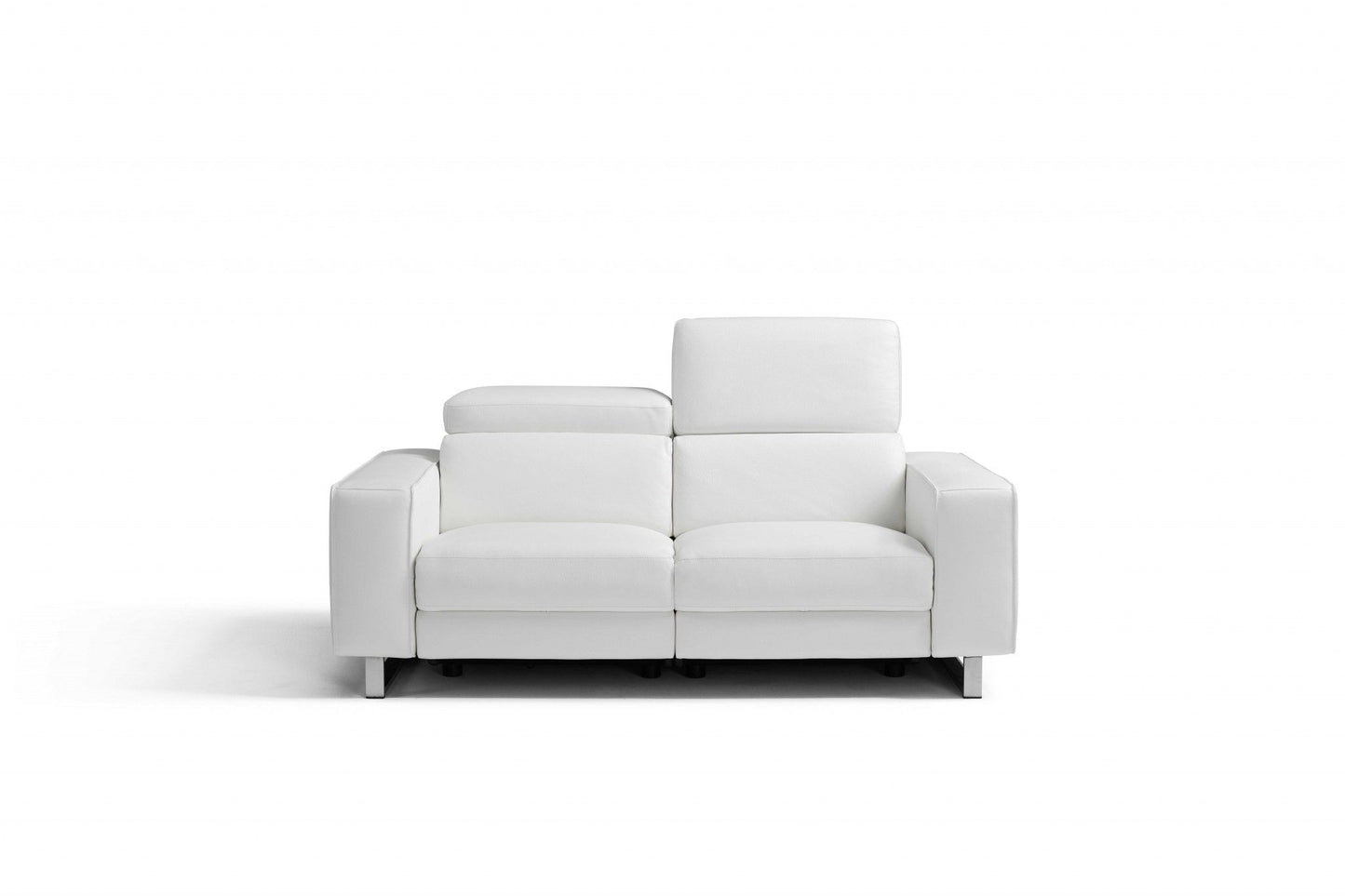 Top Grain Leather Manual Reclining Love Seat - White / Silver