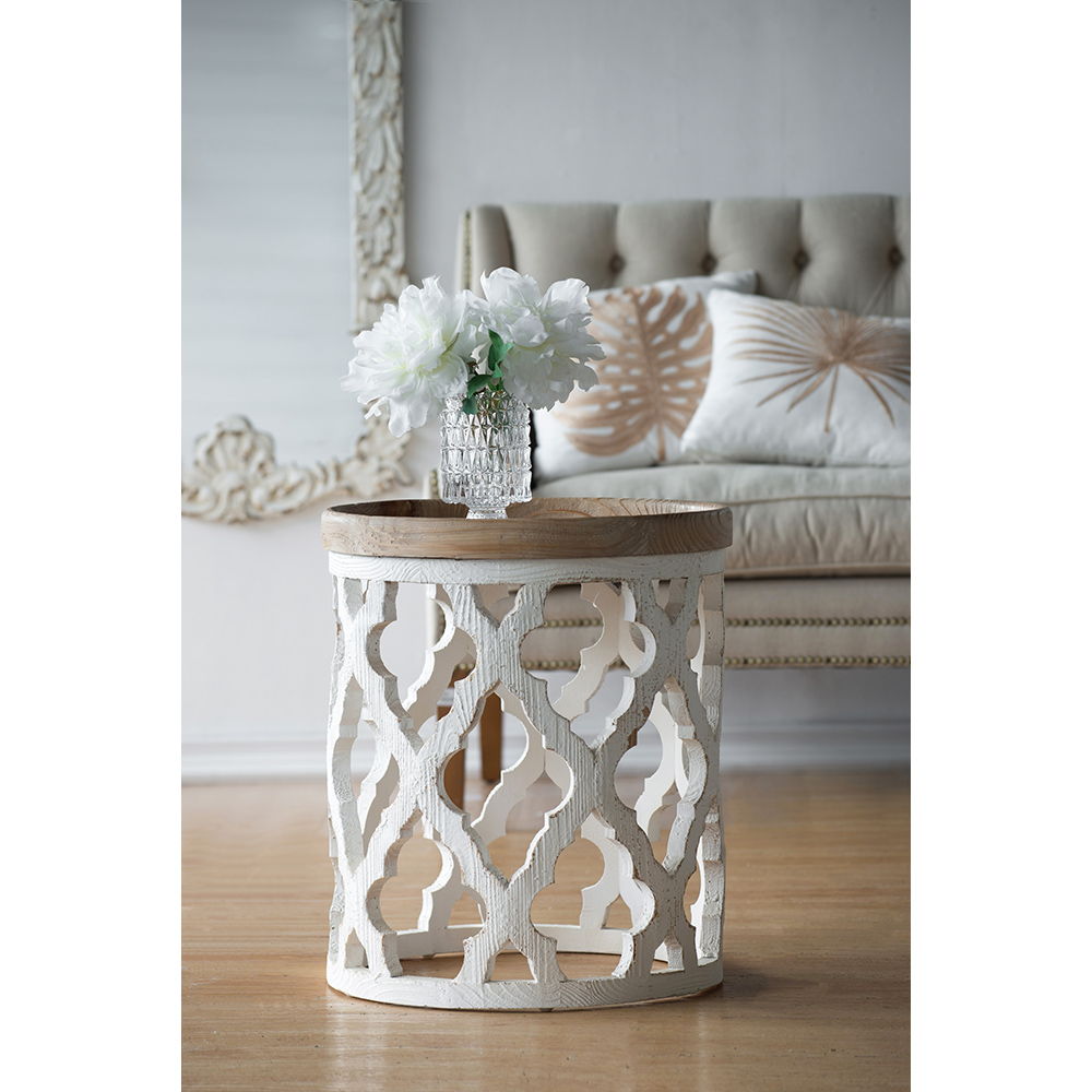 Large Distressed Side Table - White