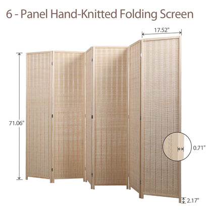 6 Panel Bamboo Room Divider, Private Folding Portable Partition Screen For Home Office Natural