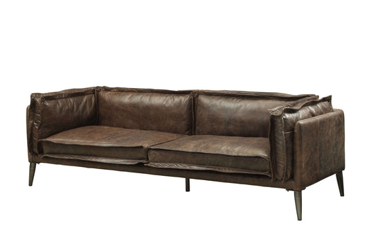 Top Grain Leather Loveseat - Chocolate / Silver