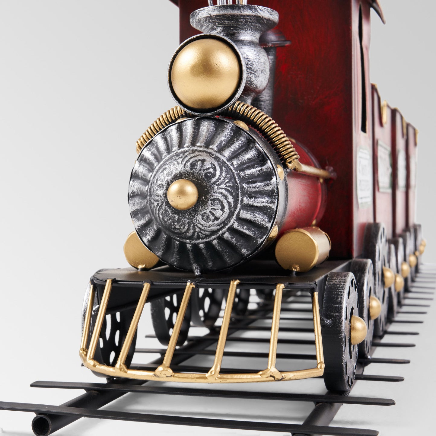 Dark Red Metal Train With Three Cars Decor - Red