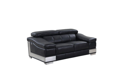 Love Seat Genuine Leather - Black / Silver