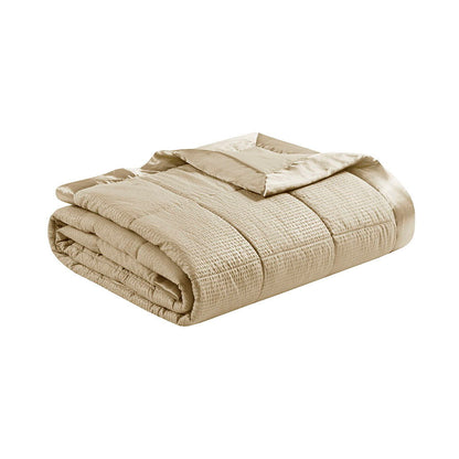 Oversized Down Alternative Blanket With Satin Trim, Taupe