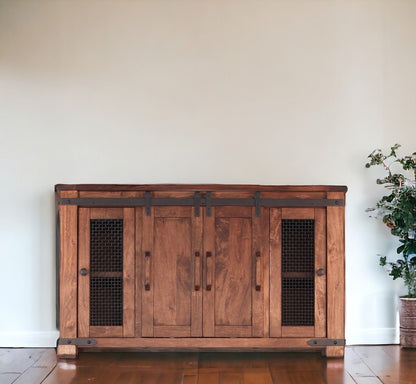 Solid Cabinet Enclosed Storage Distressed TV Stand - Brown