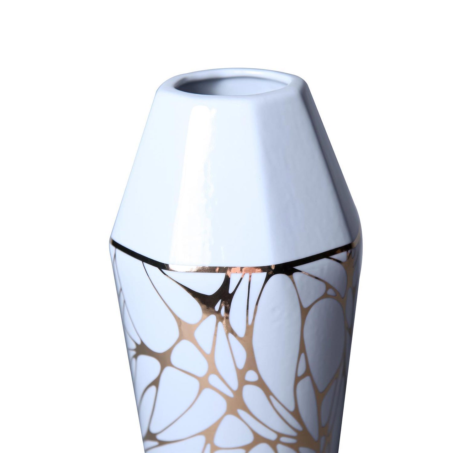 White Ceramic Vase With Gold Organic Accent Design - Elegant And Versatile Home Decor