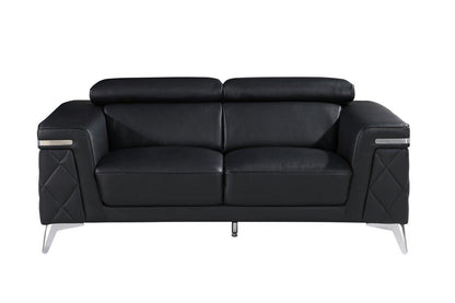 Metallic Leather Loveseat - Black / Silver