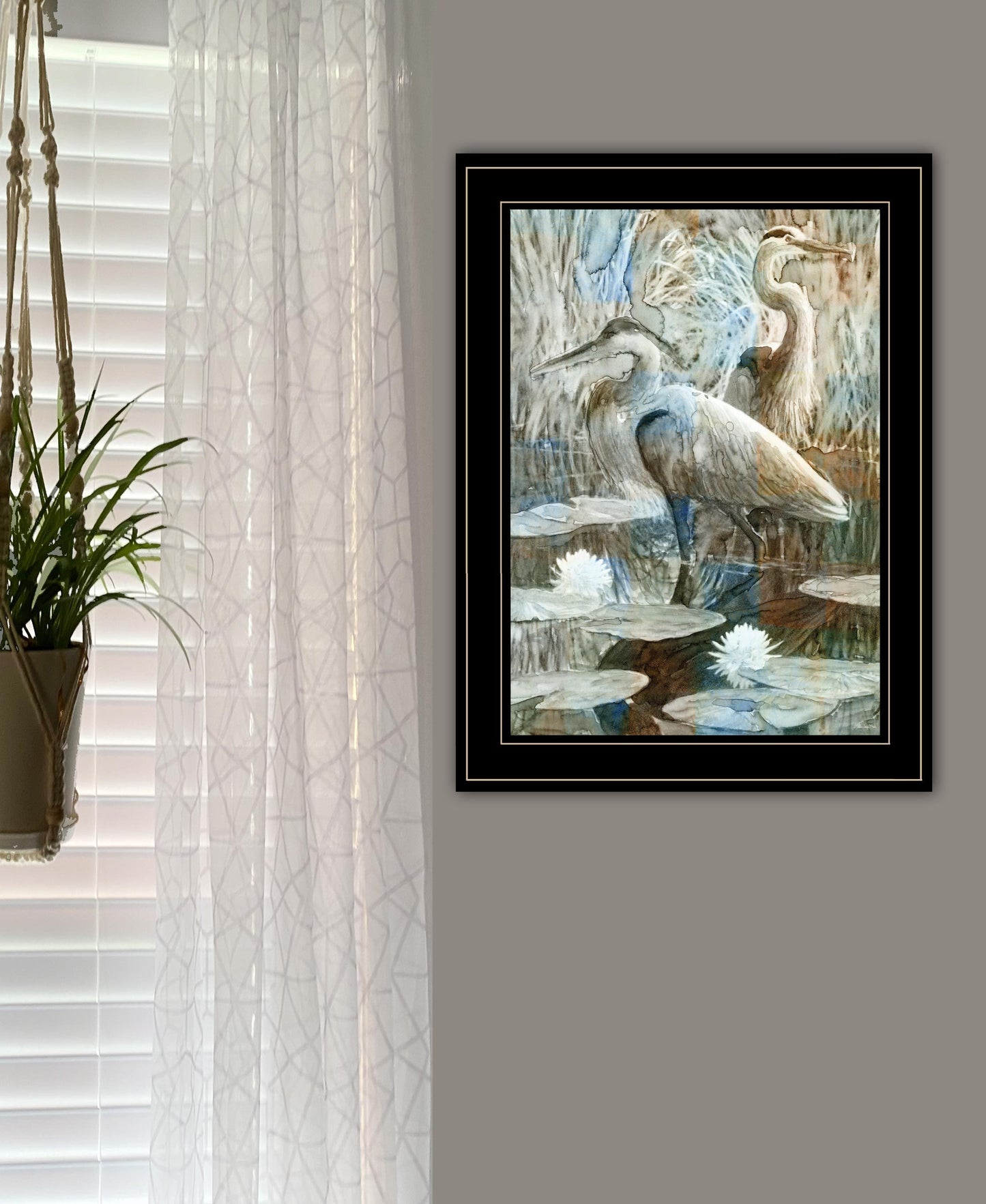 "Marsh Herons II" by Stellar Design Studio, Ready to Hang Framed Print, Black Frame