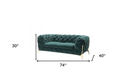 Tufted Velvet And Gold Chesterfield Love Seat - Dark Green