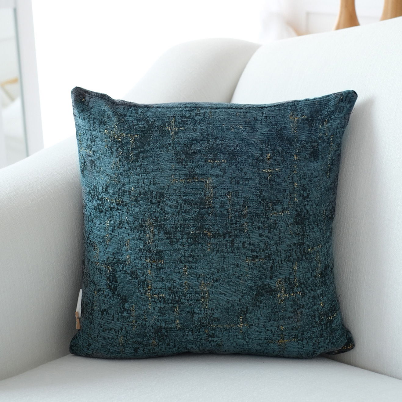 Decorative Denim Blue And Gold Chenille Throw Pillow