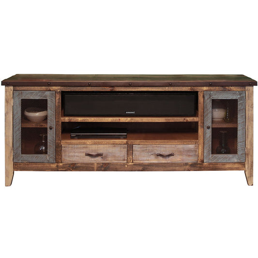 Wood Cabinet Enclosed Storage Distressed, TV Stand - Brown